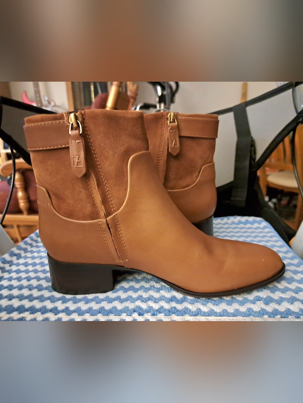 FRANCO SARTO BOOTS size 7.5 LEATHER & SUEDE brand new in box COLOR is COGNAC